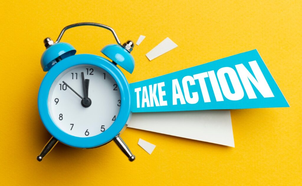 Alarm Clock with "Take Action" Text