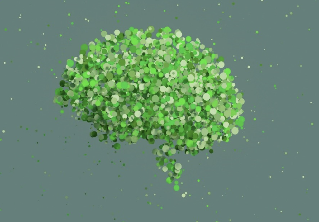 A picture of a brain composed by leaves.